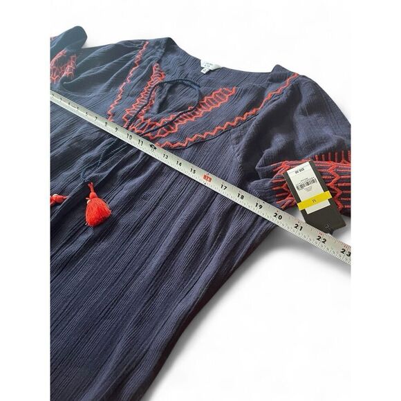 NWT Crown & Ivy Women’s Embroidered  Blue/ Red Long Sleeves Cotton Blouse M - Picture 5 of 10